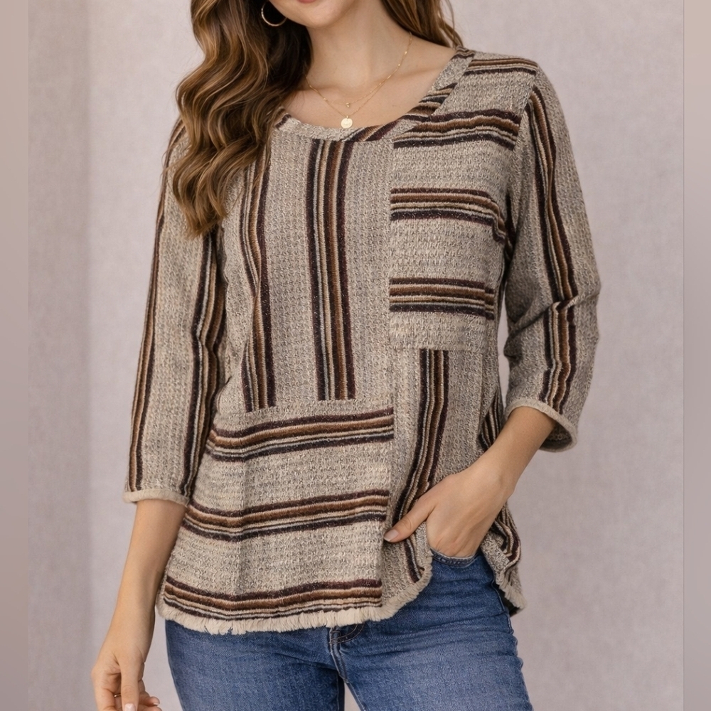 NATURAL REFLECTIONS Gray Tweed Stripe Mountain Girl Hiking Camp Shirt